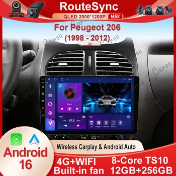 Radio para Auto con Carplay, Reproductor Android de 8 Núcleos, 16 GB, para Peugeot 206 1998 1999 2000 - 2012, GPS, Unidad Principal Multimedia, Estéreo, Video, 4G, Bluetooth 1