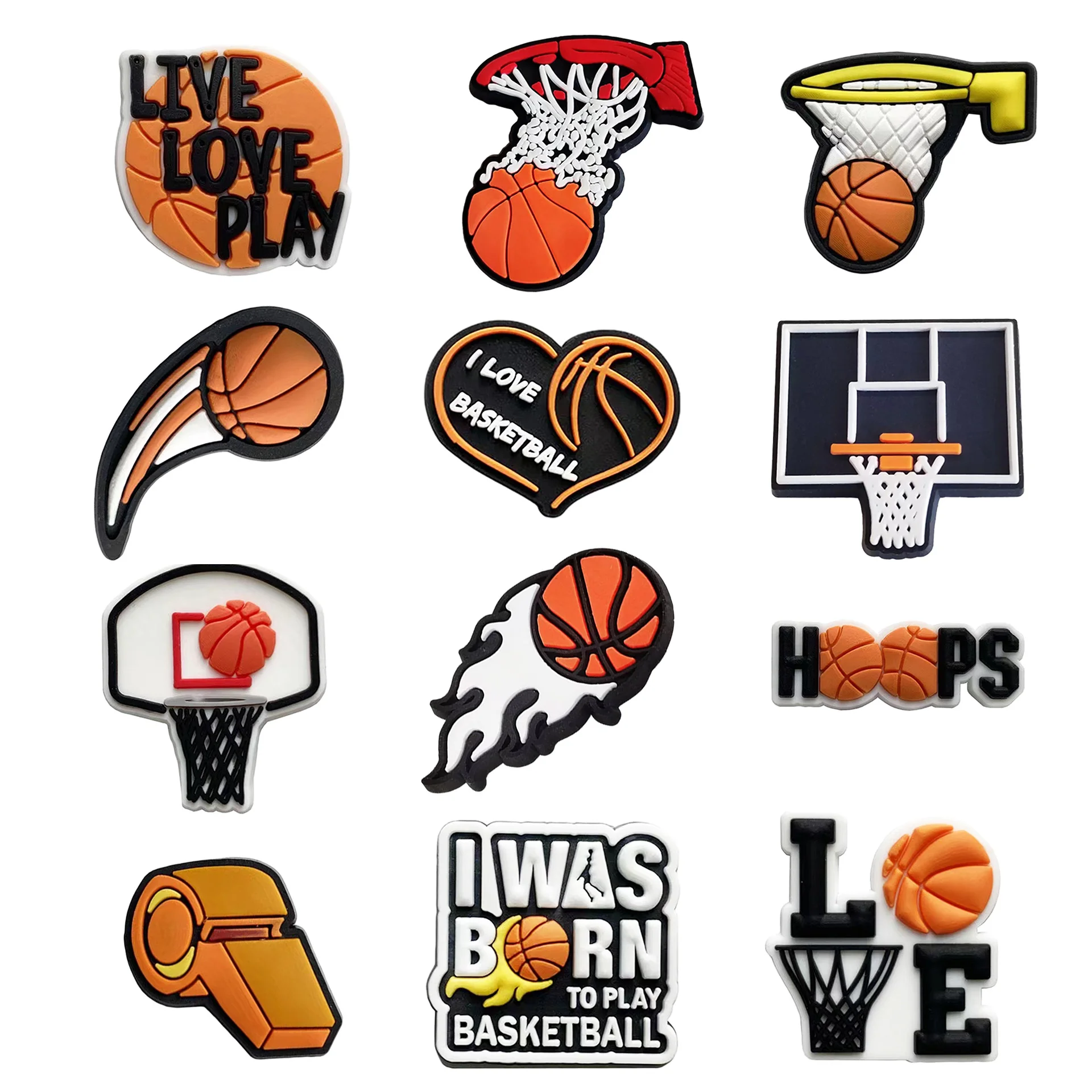 Heart & Crown Designer Shoe Charms - Basketball PVC Accessory Clips
