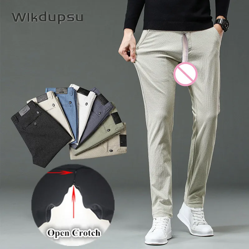 

Деловая деловая винтажная Классическая Базовая Сексуальная невидимая двойная молния с открытой промежностью сексуальная одежда для улицы мужские брюки