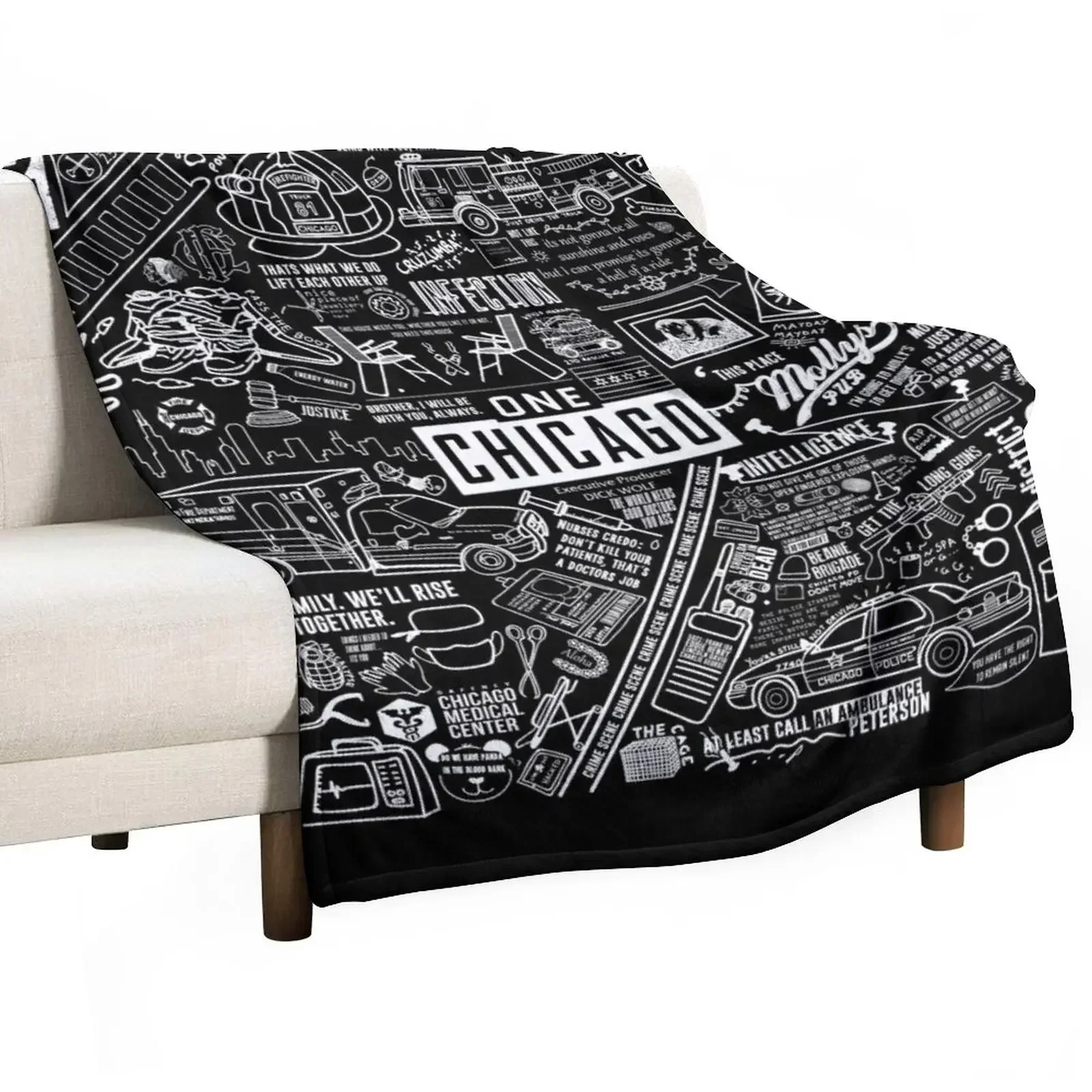 

ONE CHICAGO COLLAGE on black Throw Blanket Blankets For Sofas Blankets