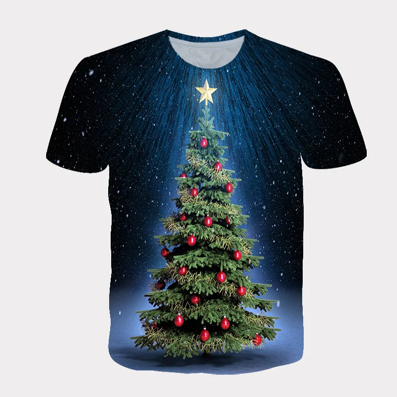 New Tide Summer Fashion Christmas Pictures T-shirts Casual Print Tees Hip Hop Personality Round Neck Short Sleeve Tops