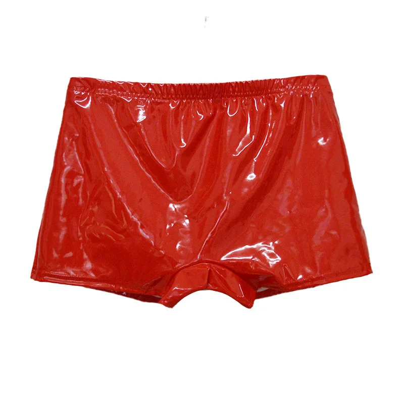 Men Sexy Glossy Faux Leather Shorts Casual Slim Tight Strecthy Underwear Stylish