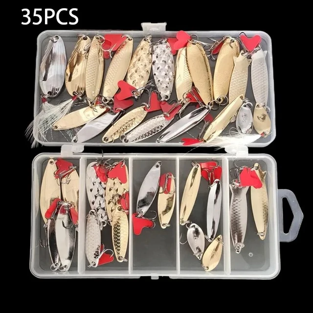 Fishing Metal Spoon Lure Kit 35PCS - Catch More Fish with Golden & Silver  Baits & Sequins Spinner Lures!