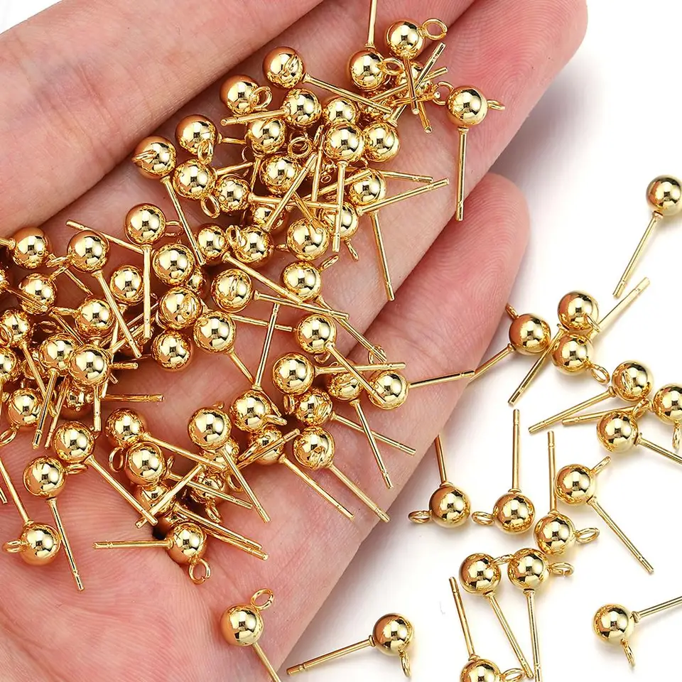 UNICRAFTALE 90pcs Hypoallergenic Stud Earring Posts With Loops & Backs - 9 Shapes, Stainless Steel, 0.7/0.8mm Pin, Gold - View #10