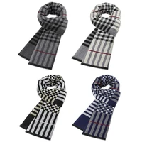 Classic Plaid Men Scarfs Winter Warm Cashmere Soft Scarf For Men Casual Business Neckerchief Black Gray Scarves 30*180cm
