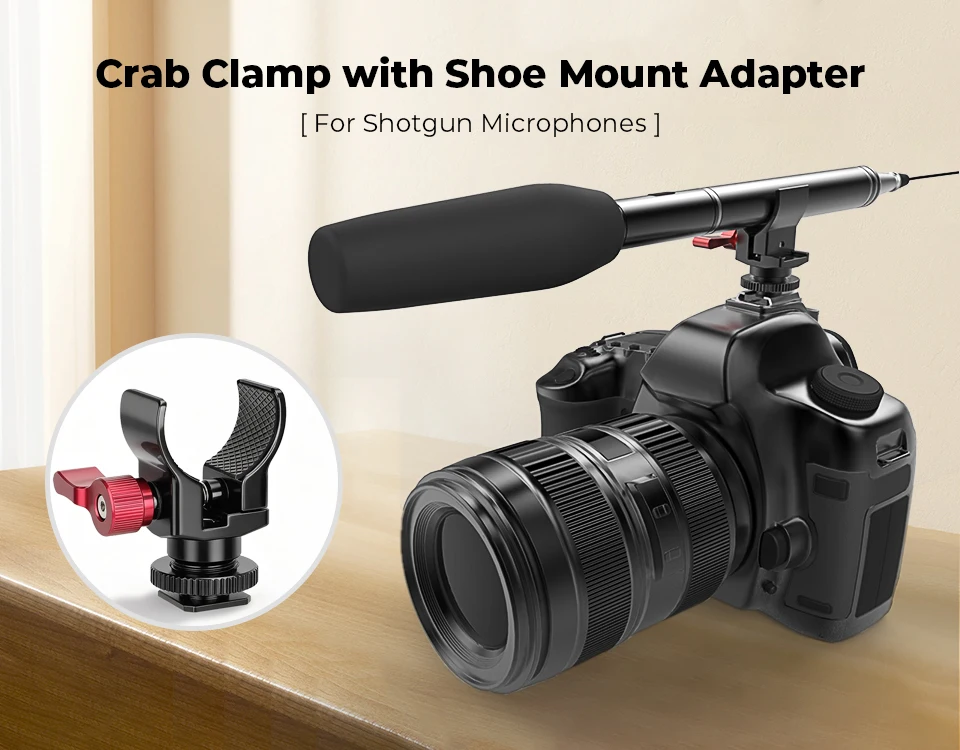 Microphone Clip Crab Clamp with Cold Shoe Mount 1/4"-20 Thread Holes For DSLR Ca