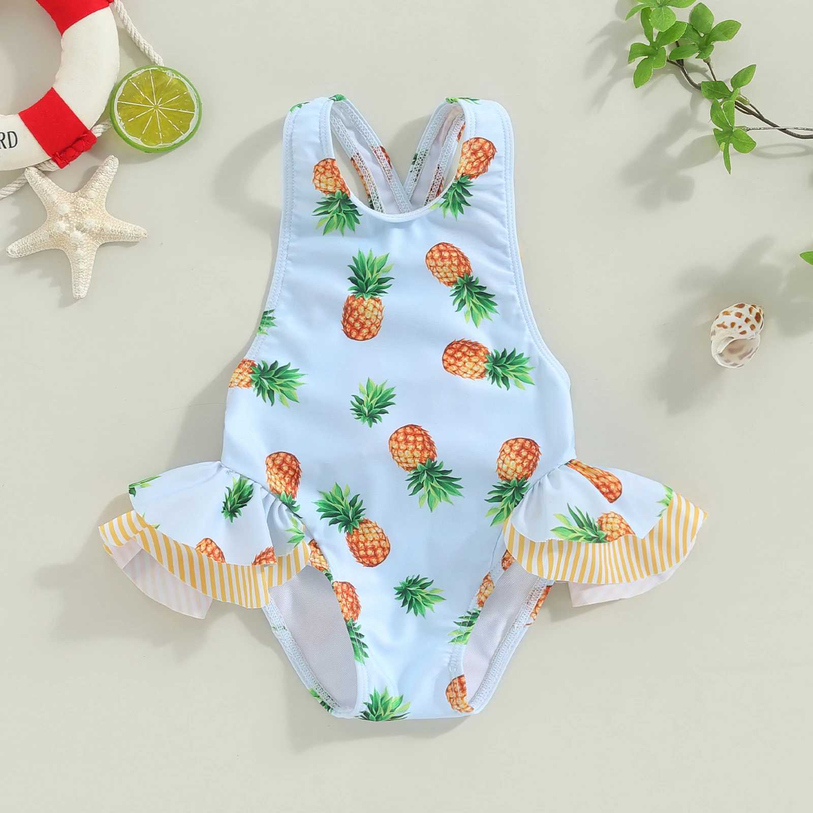 Girls’ Princess Bowknot Swimsuit – Sleeveless Backless Toddler Bikini with Fruit Print for Summer Beachwear Swimwear