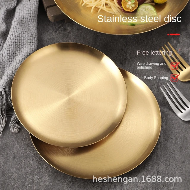 Disque épais en acier inoxydable de style coréen, plateau à gâteau doré  pour café, assiette à légumes, assiette plate pour barbecue - AliExpress