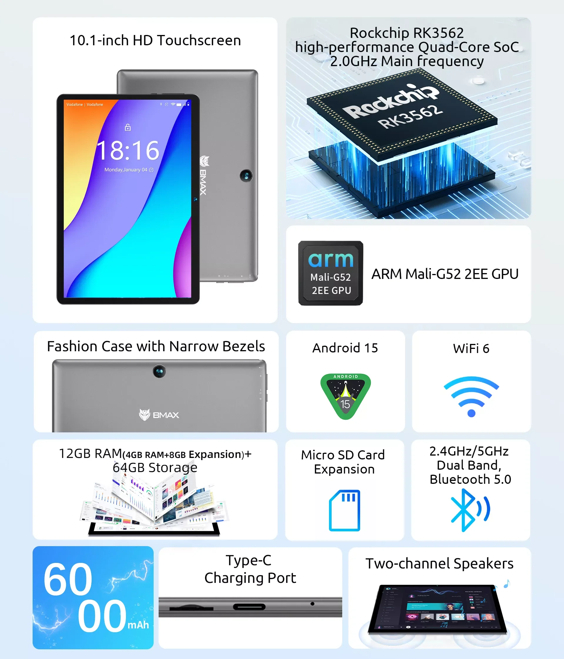 BMAX Android 15 MaxPad I9 PLUS 10.1 インチ 1280*800 IPS