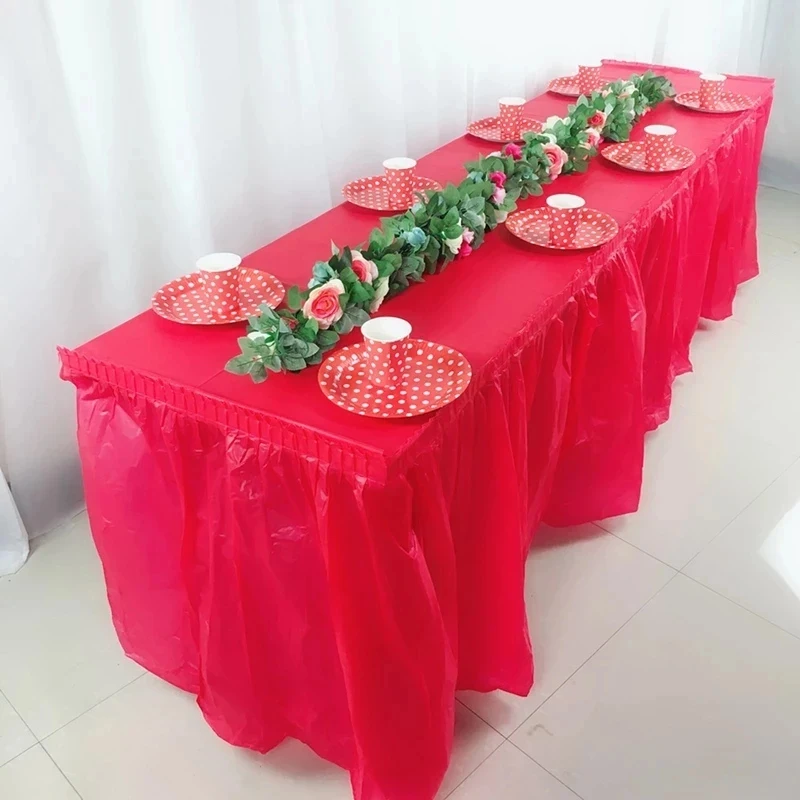 Disposable Table Skirt Plastic Party Desk Skirt Solid 73x420cm Table Cover for Birthday Party Wedding Festival Decoration