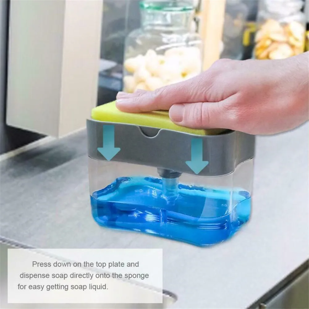 

1PCS New 2-in-1 Liquid Soap Dispenser Pump And Sponge Caddy For Dish Soap And Sponge 13 Ounces Home Bathroom Kitchen Accessories