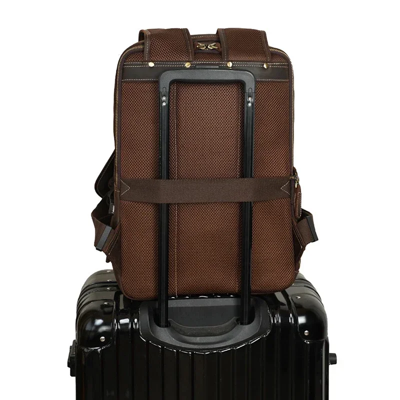 Genuine Leather Laptop Backpack for Men with USB Connector