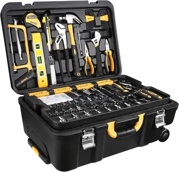 DEKO 258 Piece Tool Kit with Rolling Tool Box Socket Wrench Hand Tool Set Mechanic Case Trolley Portable 4