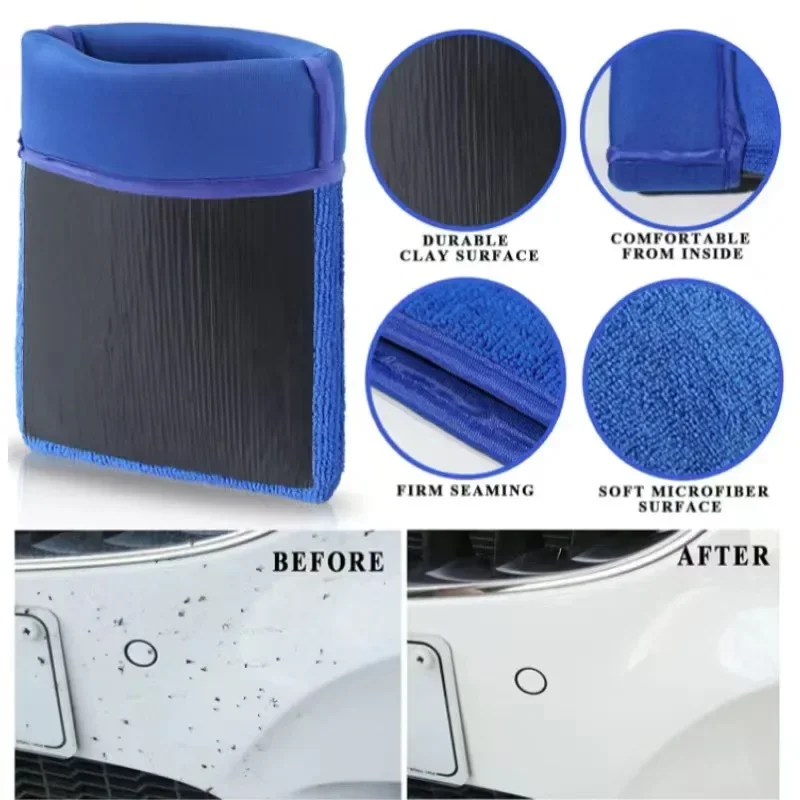 New Fine Grade Magic Clay Mitt Car Wash Clay Gloves One Side Clay Bar One Side Microfiber Car Detailing Tool before Polishing