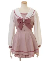 Rojita Japanese Sailor Collar Long Sleeve Dress for Women Spring Summer Sweet Lolita Bow Dress Shorts Suit Women's Two-Piece Set - Image 5