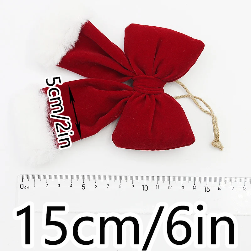 (1 Piece/bag) 15cm Christmas Bow Plush Fabric Ribbon Bows Gift Box Decoration Festival Decorations DIY Pendant
