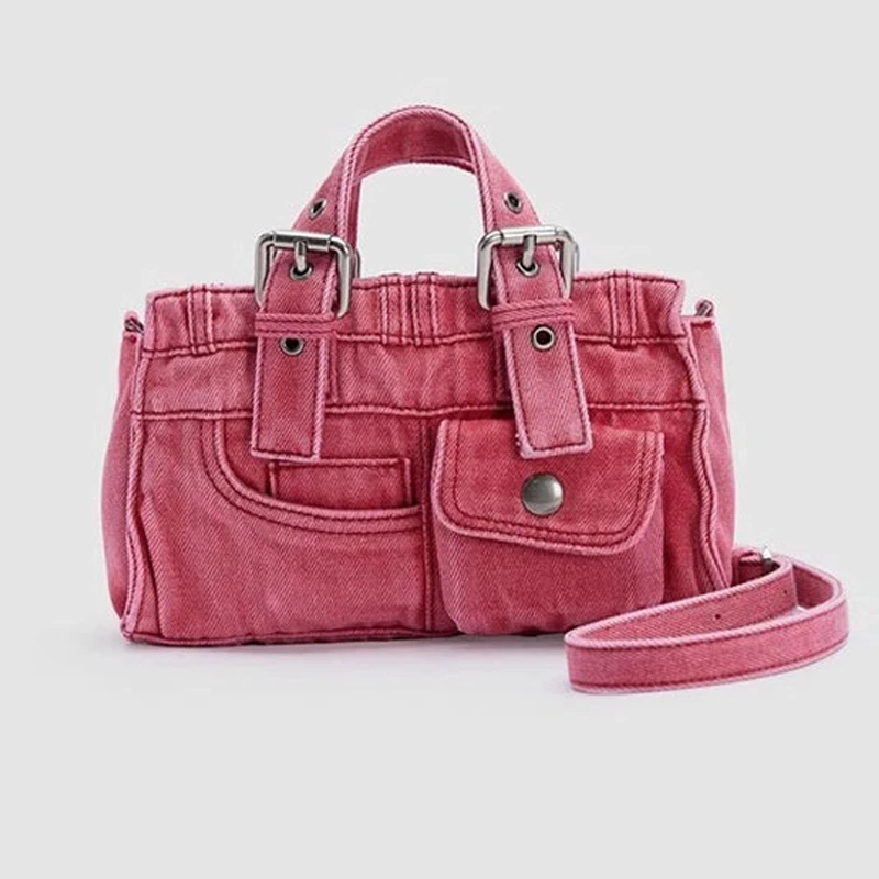 

Женская квадратная сумка-мессенджер из денима Wash Denim, роскошная дизайнерская сумка-кошелек, модная сумка через плечо с заклепками и украшением, 2024