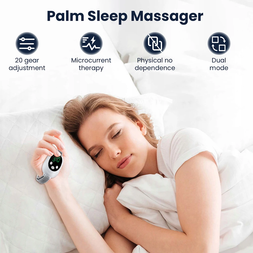 Microcurrent Sleep Aid Device EMS Sleep Aid Machine 20 Levels Sleep Aid Watch Relief Insomnia Stress Anxiety Palm Pulse Massager