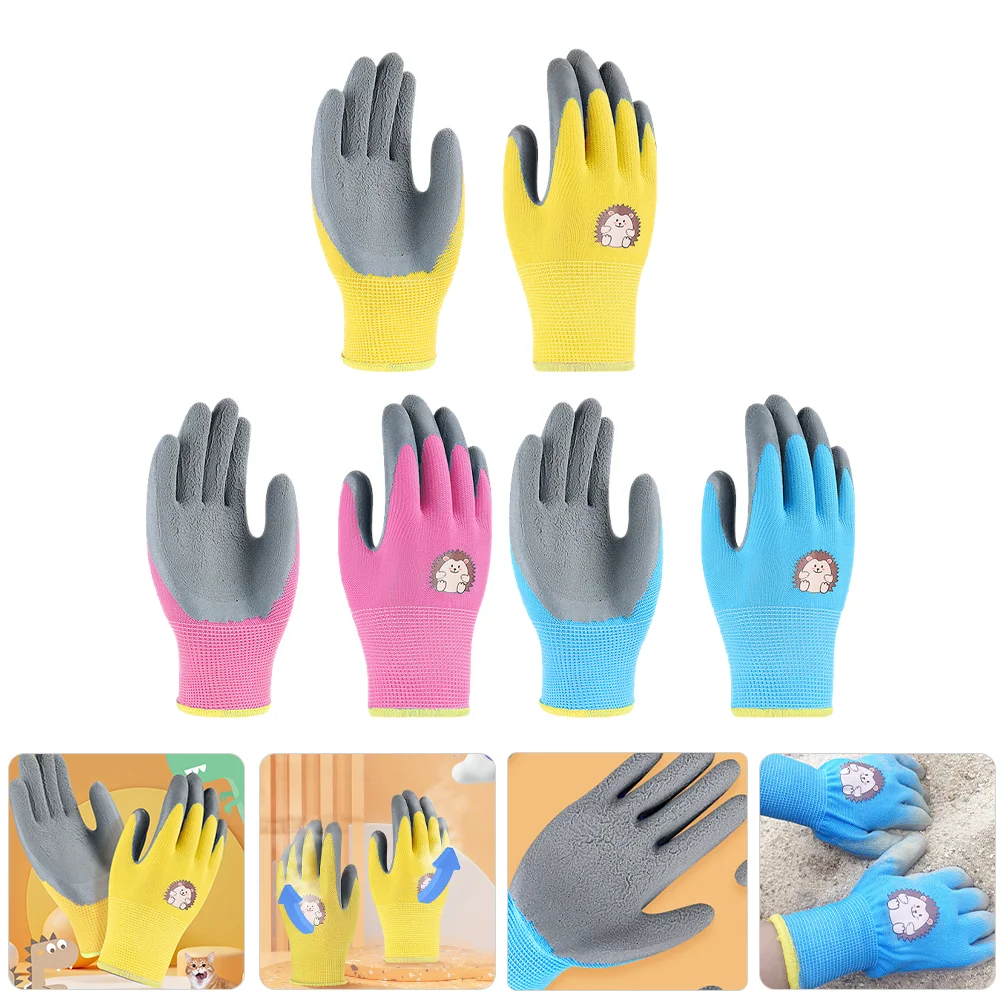 

3 Pairs Children's Labor Protection Gloves Thick Gardening Work Pruning for Kids Mittens Non-slip