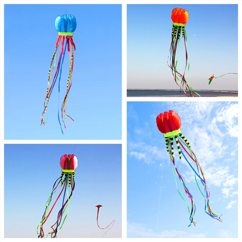 

free shipping 8m large jellyfish kites flying octopus kite reel ripstop nylon fabric kevlar line paragliding toys adults kites