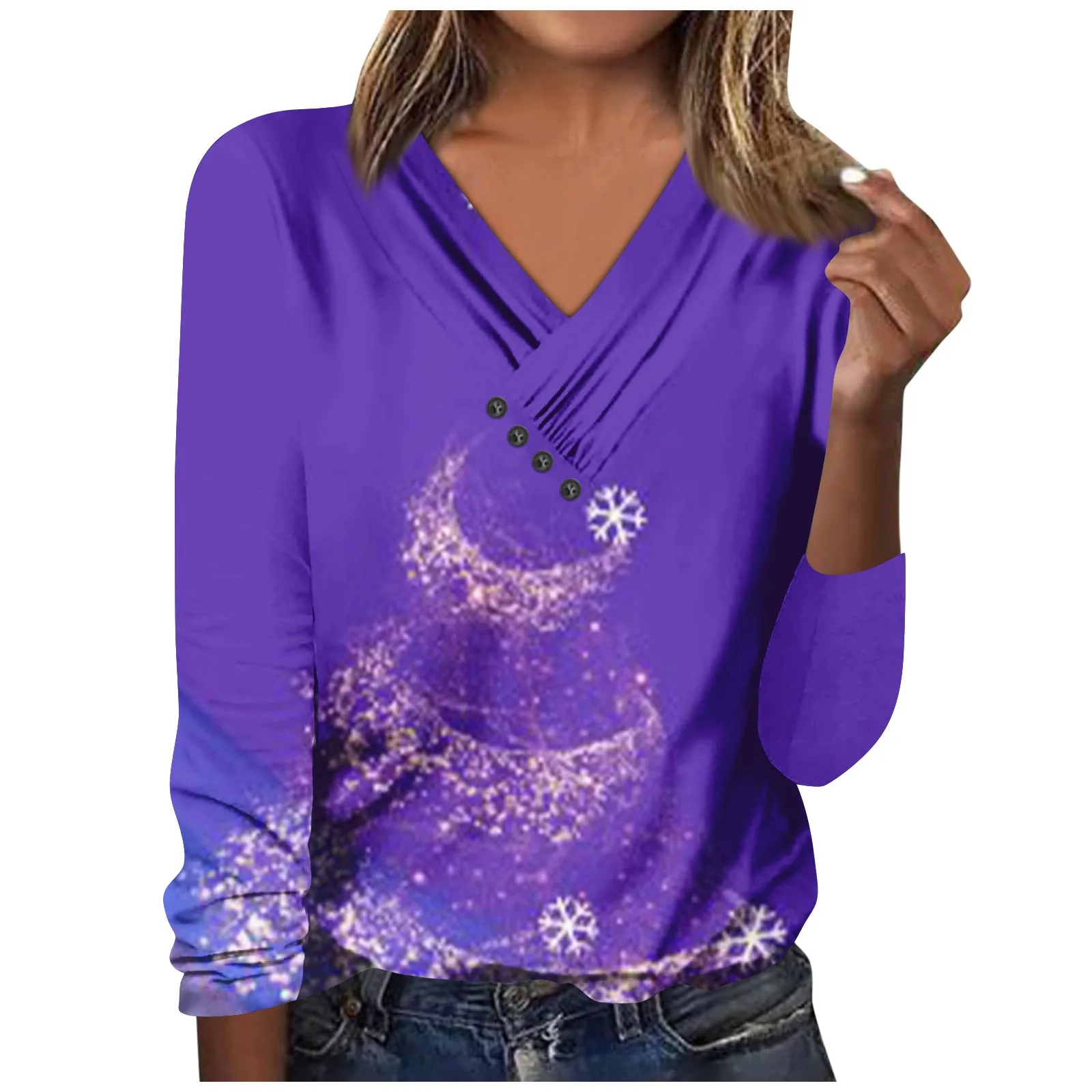 

Women's Long Sleeve T Shirt Christmas Regular Blouse Christmas Tree Cartoon Print T-shirt Female Clothes Fashion Ladies Tops
