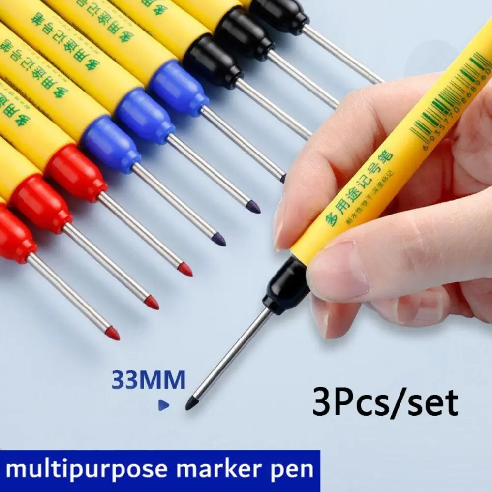 

3Pcs/Set Useful Woodworking Decor Craftwork Carpenter Pen Long Head Markers Mark Tool Deep Hole Marker Pens