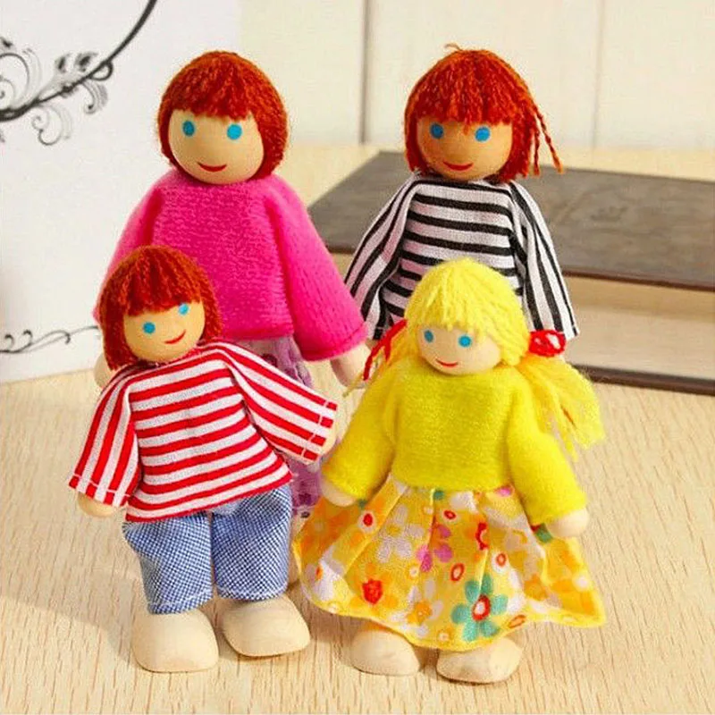 Miniature Wooden Family Dolls Set with Furniture Toy for Kids Children's Dollhouse Play Toy Gift for Boys & Girls - 4