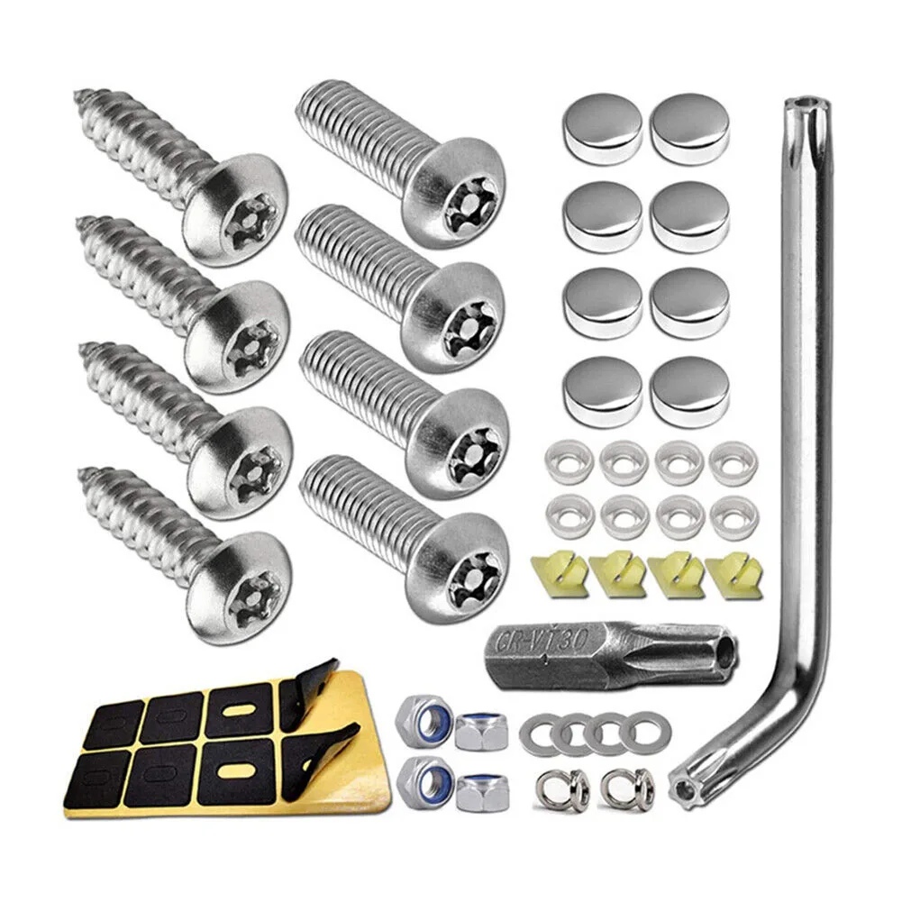 Car Anti Theft License Plate Screws License Plate Security Screws For Fastening Frame Cover Bolts Exterior Accessories 1 Set
