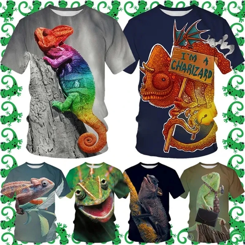 

Lizard Chameleon Funny Men's 3D Printed T-shirt Casual Hip Hop Style Harajuku Street Wear Short Sleeve Top Trend Personality Tee