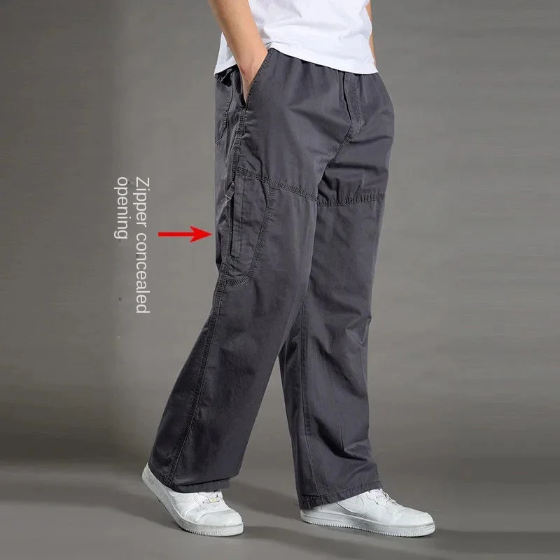 Tactical Work Pants Men's 2024 Autumn Casual Camping Light Wide Leg Pants Outdoor Hiking Cotton Breathable Pocket Cargo Pants