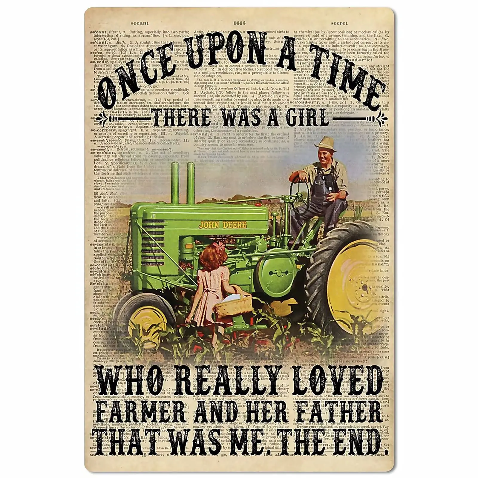 

Vintage metal Hanging Plaque Tractor Man And Daughter Once Upon A Time Who Really Loved Farmer And Her Father Wall Decoration Fa