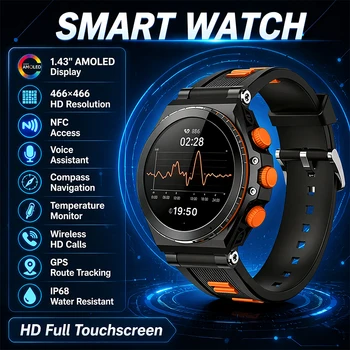 Nuovo Smartwatch Sportivo 2026 con Display AMOLED da 1,43'', Monitoraggio della Frequenza Cardiaca, Chiamate BT, Impermeabile IP68 per Android e iOS