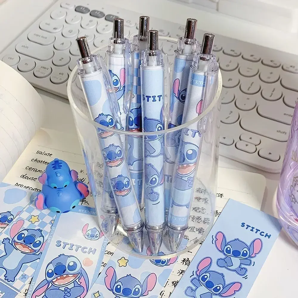 

6pcs Stitch Disney Cartoon Gel Pen Anime Kawaii Student High-Looking Neutral Pen Exam Special 0.5mm Black Quick-Drying Brush Pen