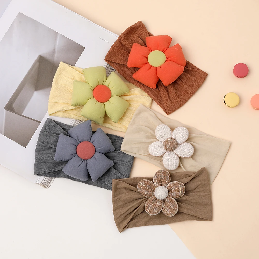 

2023 New Flower Bebe Headbands Child Soft Cotton Tiaras Baby Girl Hairband Solid Elastic Headwrap Turban Infant Hair Accessories