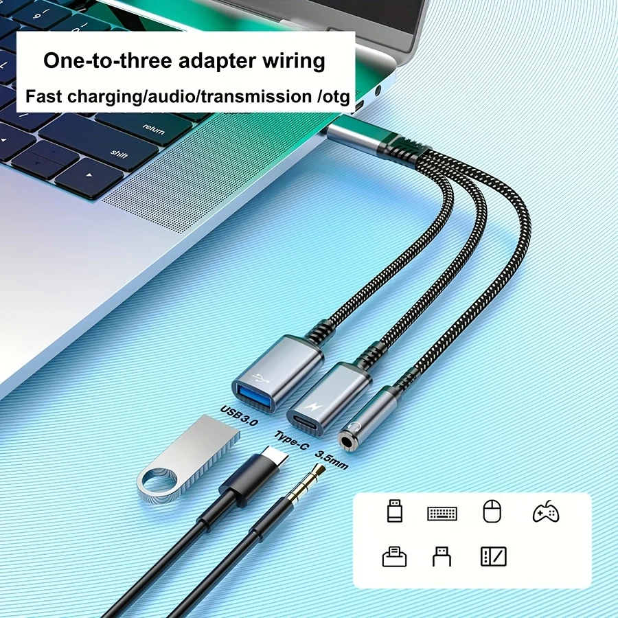 다기능 3포트 USB C 분배기 동시 충전 오디오 OTG 어댑터