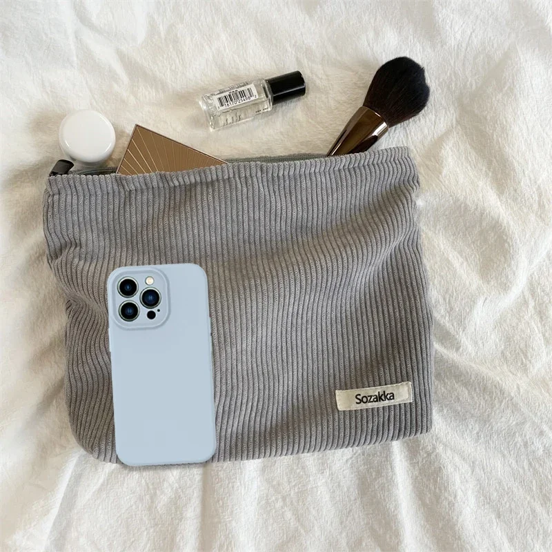 Corduroy Travel Cosmetic Bag Portable Makeup Storage Bag Purses Women Large Capacity Zipper Make Up Organizer Storage Clutch Bag 6