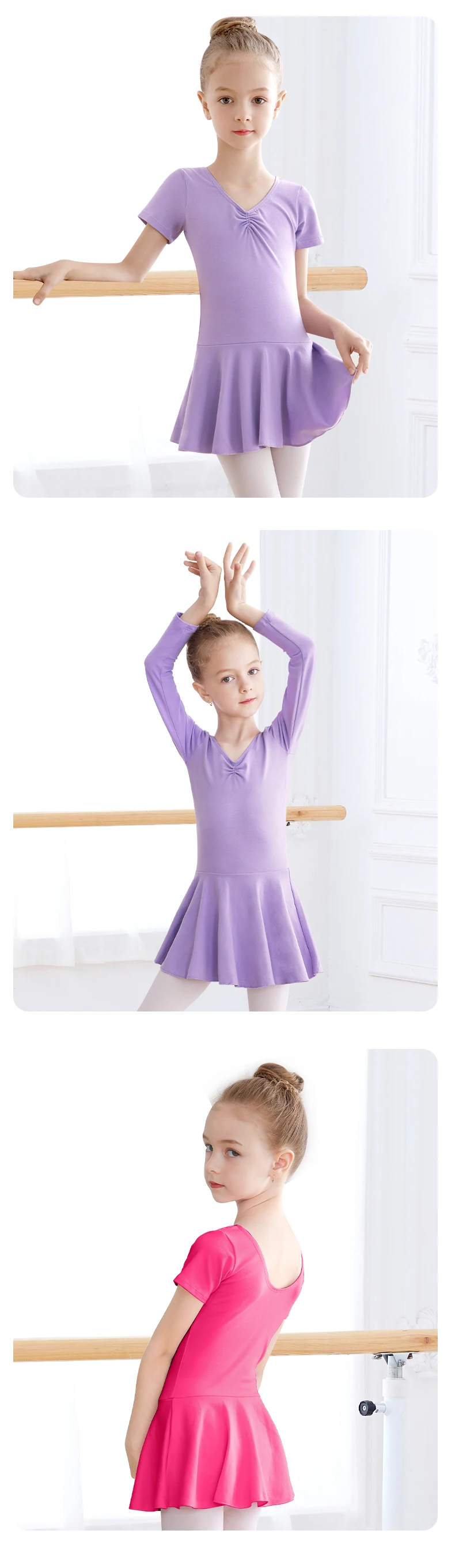 Kinder Baumwolle Standard Ballett Kleid Mädchen Sommer Tanz Training Open Crotch Trikot mit Rock – Detail 1