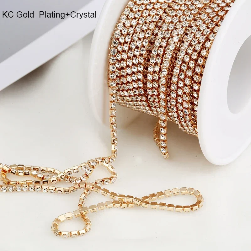 RESEN SS6-SS18(2mm-4.5mm)Silver/Gold Base Clear Crystal Dense Rhinestone Chain Apparel Sewing Glass Rhinestone Cup Chain Crystal rhinestone chain sew on rhinestones clear glass rhinestones crystal rhinestones glass rhinestones sewing rhinestones rhinestone crystals rhinestones beads