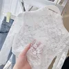 Girls' Lace Bottom Shirt Spring Summer Light Thin Matching Inside Top Children's Elegant Embroidery White Long sleeve Shirt 1