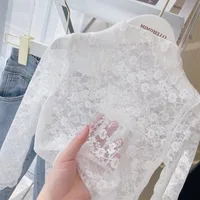 Girls' Lace Bottom Shirt Spring Summer Light Thin Matching Inside Top Children's Elegant Embroidery White Long sleeve Shirt 1