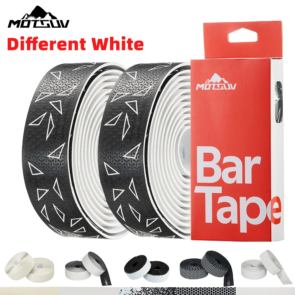 

Road Bike White Handlebar Tape With Fixing Ring Fiber Pattern Speed Bicycle Winding Handle Bandage Elastic EVA Soft Anti Slip