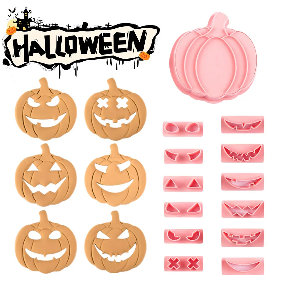 

Halloween Cookie Mold Food Grade Plastic Pumpkin Cookie Biscuit Cutter Embossing Cookie Press Stamps DIY Baking Party Supplies