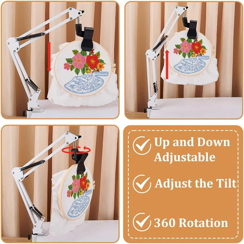 L99A-White Embroidery Stand Kit 8Mm Hole Hand Embroidery Stand 360 Degree Rotating For Hoop