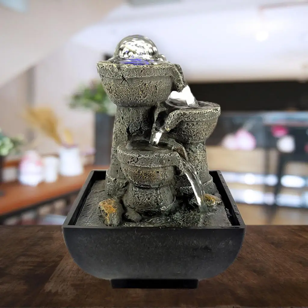 QINGYING GE Indoor Desktop Waterfall Fountain - USB Powered 3-Layer Rock Fountain With LED Lights