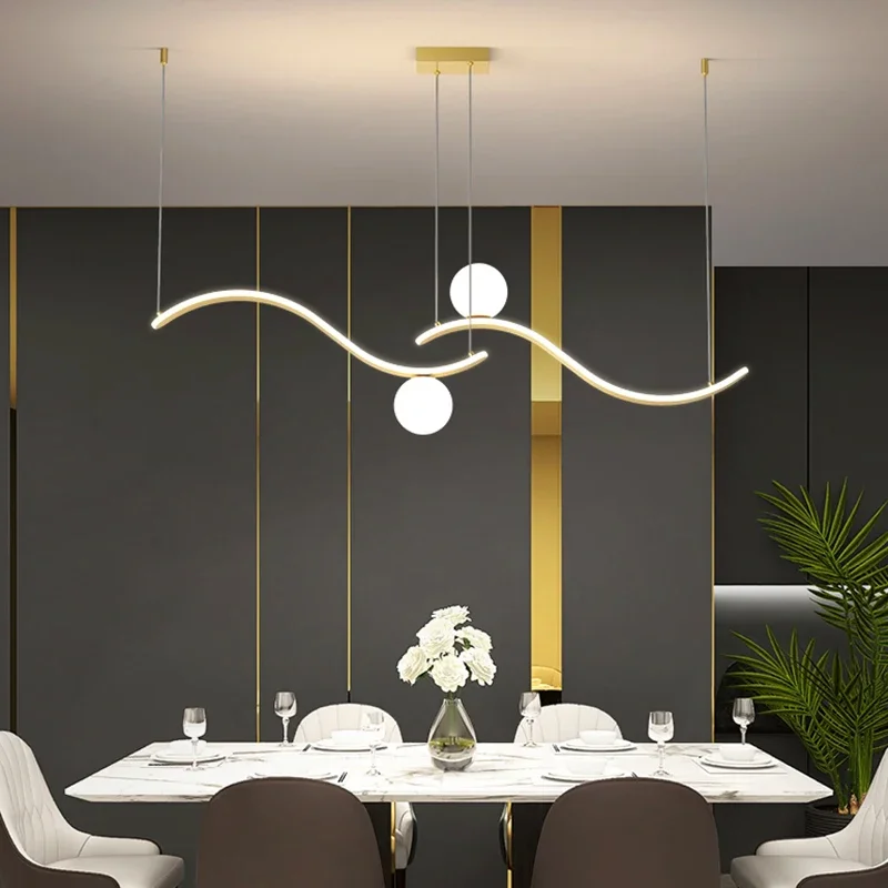 

Modern Minimalist Creative Restaurant Lights Double Wave Dragon Ball Dining Pendant Lights 2023 New LED Nordic Luxury Lights