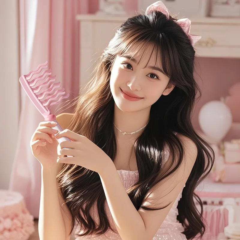 손잡이가 있는 이중 줄무늬 웨이브 톱니 컬링 빗, 두피 마사지 빗, 볼륨업 및 정전기 방지 컬링 스타일링 빗 (헤어 살롱용)