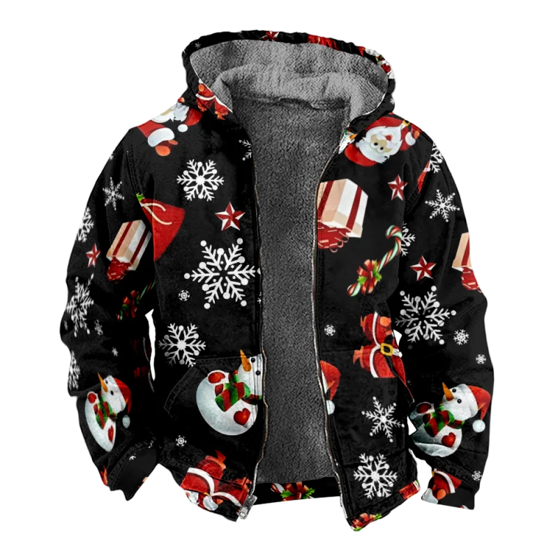 New Stripe Creative Cotton Coat Hooded Sweater Casual Print Men's Fur Loop Arctic Velvet Zipper Patch Pocket Hooded Sweater a22