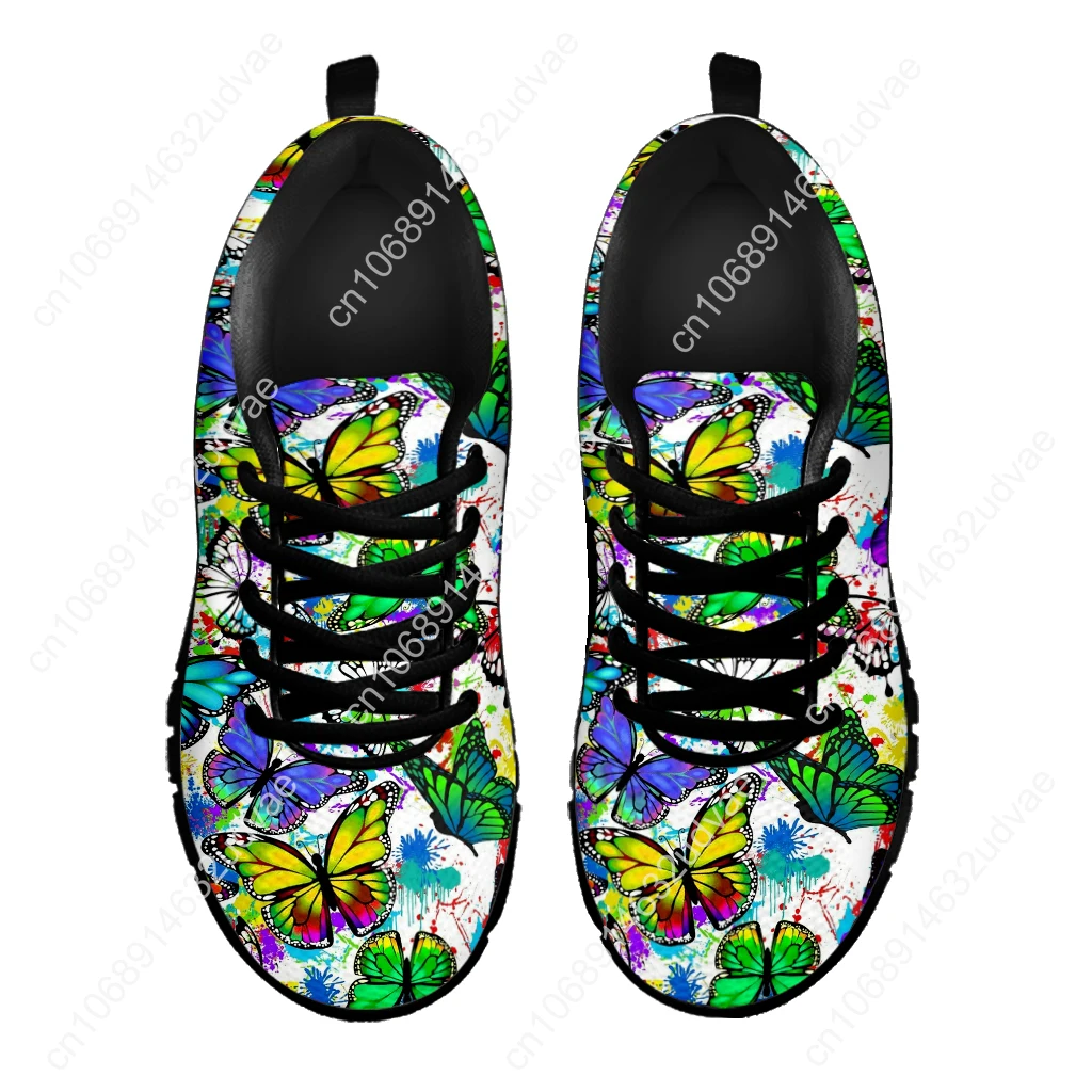 2022 New Fashion Girls Casual Sneakers Pretty Butterflies Gradient Tie Dye 3D Print Women Flat Shoes Lace up Zapatos