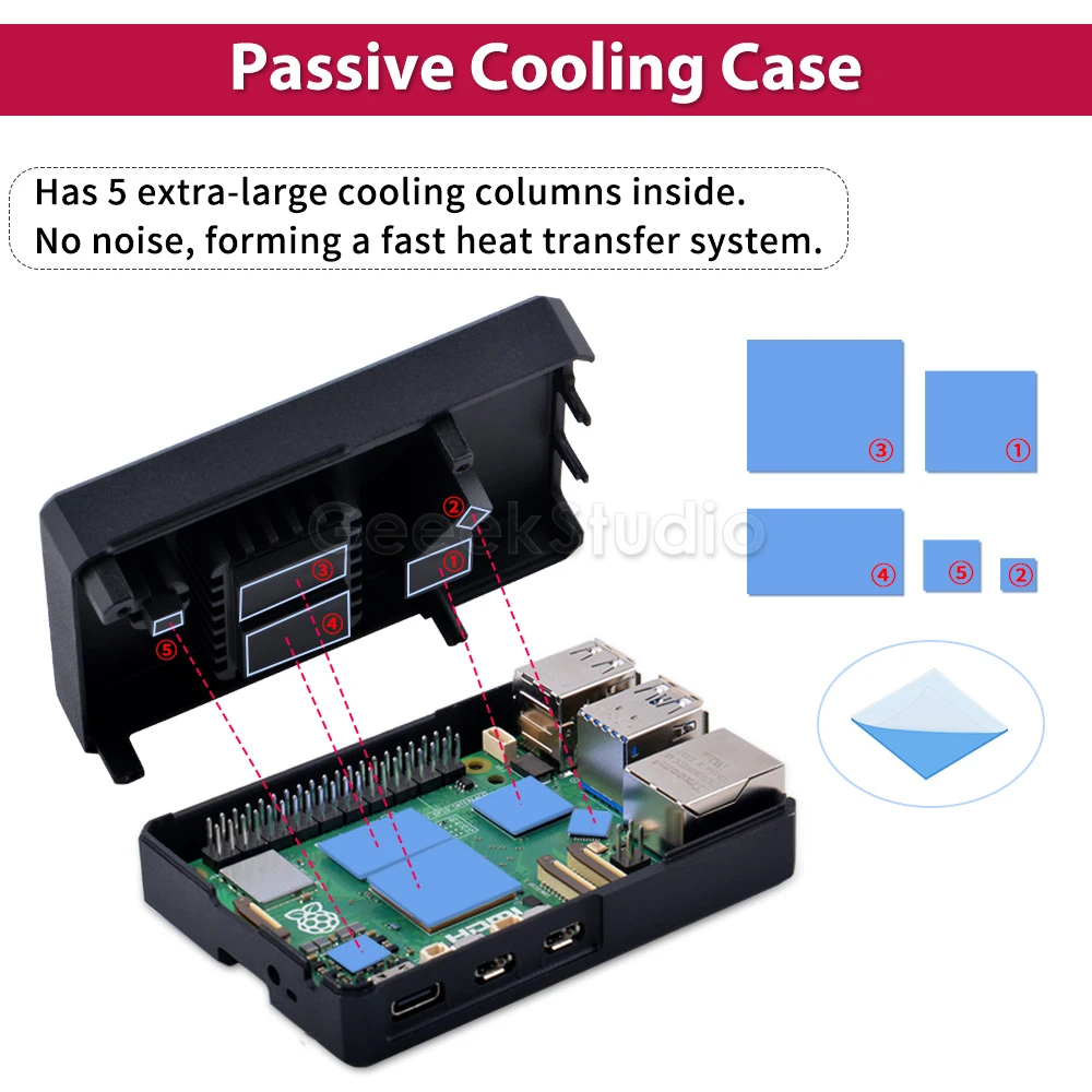 Alumínio Liga Case para Framboesa pi Case Refrigeração Passiva Cor Preta v5 - Imagem 3