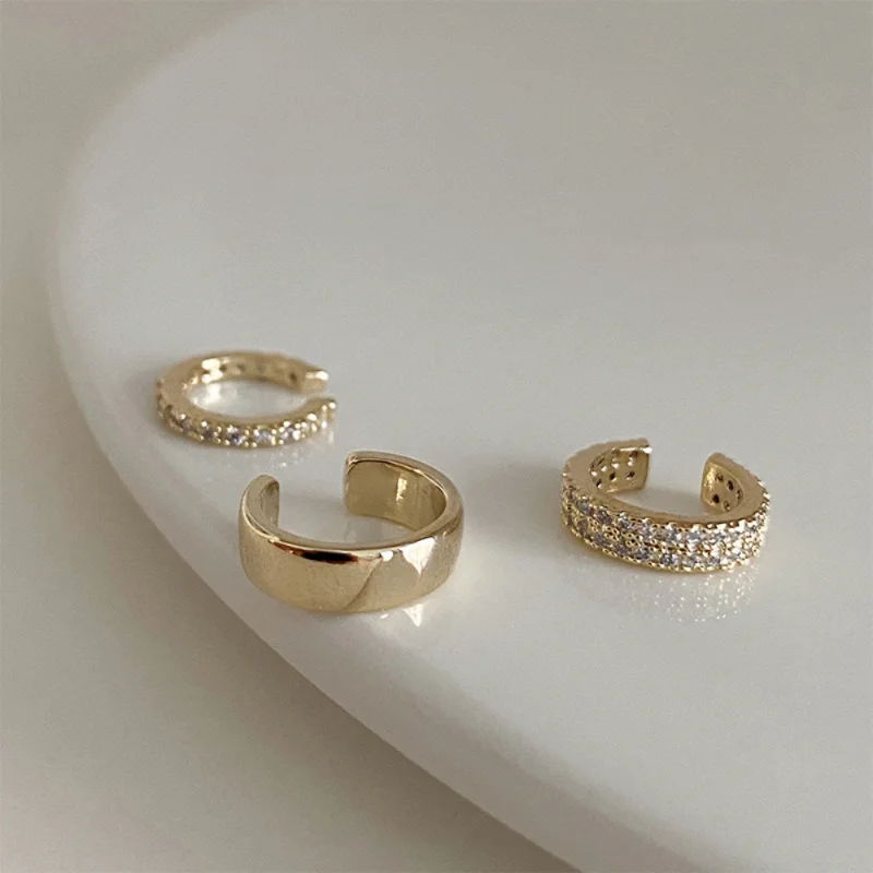 3Pcs Korean Fashion Delicate Zircon Clip Earrings Sets For Women Crystal Buckle Ear Cuff Fake Piercings Earring Jewelry Gifts ear clip earrings clip earrings ear clip ear accessories